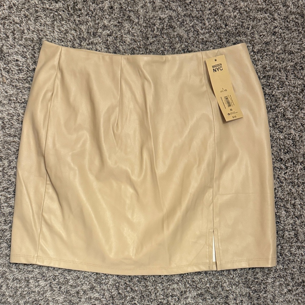 Cream Faux Leather Mini Skirt